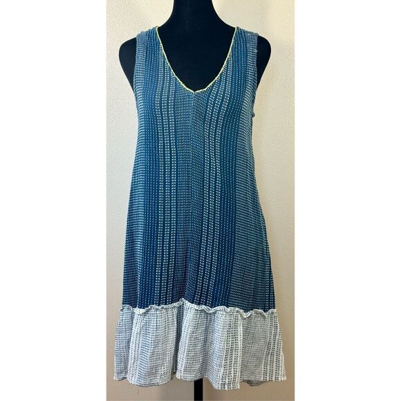 Lilla P V-Neck Peplum Summertime Soft Cotton Dark & Light Blue Mini Dress Small - Picture 3 of 9